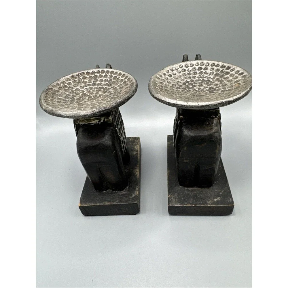 Handcrafted Wooden Donkey Incense/Candle Holder With Textured Metal Plate 4.75